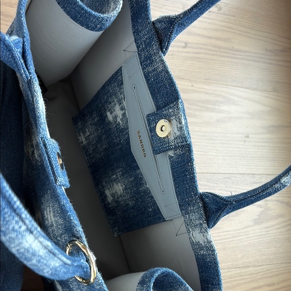 Sandro Denim Tote Bag with Gold Accents - Picture 5 of 6